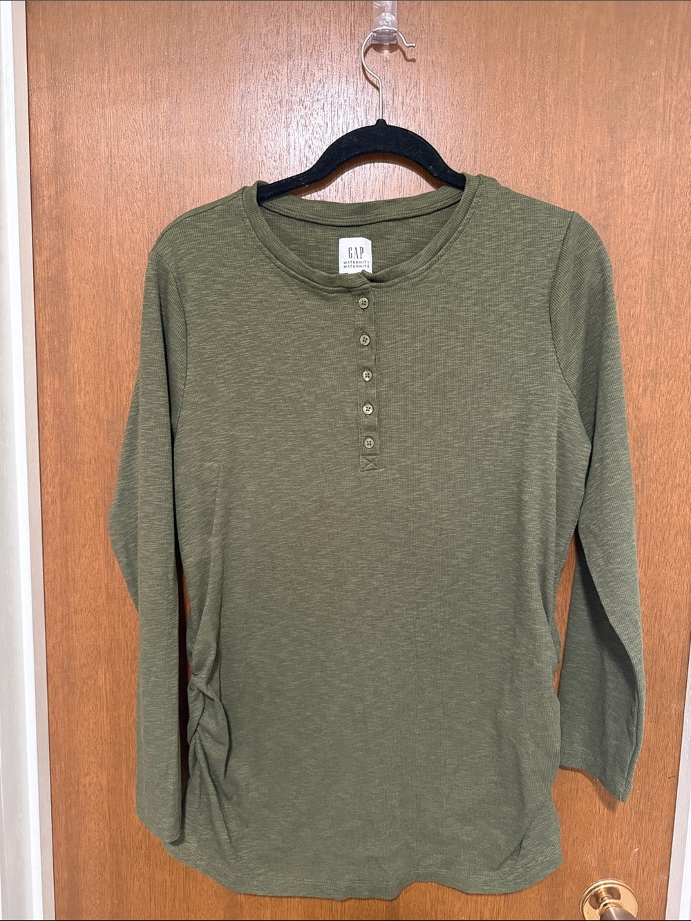 GAP Maternity Olive Green Long Sleeve Henley Top with Button Front